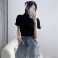 Áo thun cổ lọ tay ngắn phong cách Hàn Quốc | ATNU056