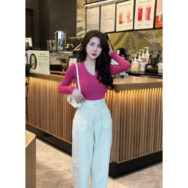 Áo Thun Nữ cổ cao, tay dài Thời Trang Nữ Ôm Body Cổ Tim Tay Dài Thun Co Dãn | ATNU072