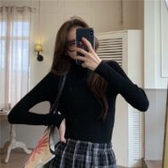Áo thun nữ cổ lọ len tăm co dãn, Áo phông nữ cổ cao SUNA FASHION | ATNU066