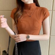 Áo thun Nữ cổ lọ, tay ngắn, thun gân phong cách Hàn Quốc | ATNU089