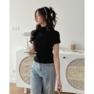 Áo Thun Nữ Cổ Lọ Tay Ngắn Vạt Bầu, Vạt Ngang Tay Ngắn Chất Thun Gân Nhuyễn Co Giãn 4 Chiều | ATNU071