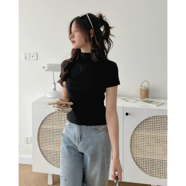 Áo Thun Nữ Cổ Lọ Tay Ngắn Vạt Bầu, Vạt Ngang Tay Ngắn Chất Thun Gân Nhuyễn Co Giãn 4 Chiều | ATNU071
