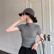 Áo thun Nữ cổ tròn, cổ cao tăm cổ lọ ,cổ tròn rúm sườn ,áo body dáng đẹp | ATNU059