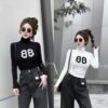 Áo thun Nữ tay dài in chữ BB cổ lọ | ATNU112
