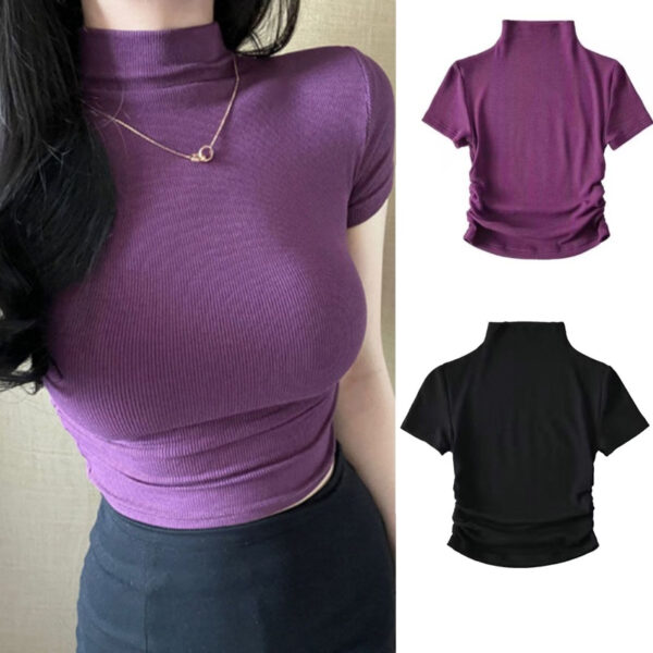 Áo Thun Tay Ngắn Cổ Lọ Màu Sắc Đơn Giản Phong Cách Retro Dành Cho Nữ | ATNU070