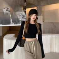 Áo Croptop Nữ Tay Dài HML Chất Zip Hàn 100% | ATNU175