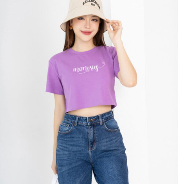 Áo croptop rộng in chữ - Áo laptop kiểu chất thun cotton | ATNU184
