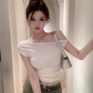 Áo Croptop Tay Ngắn cho Nữ lệch vai Chất Thun Cotton Mềm Mát | ATNU169