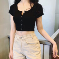 Áo Croptop Tay Ngắn Cúc Bấm Sang Trọng trẻ trung | ATNU182