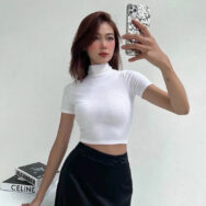 Áo Thun Croptop Nữ cổ lọ chất thun gân tôn dáng | ATNU154