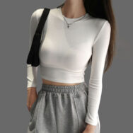 Áo Thun Croptop nữ cổ tròn dáng Form ôm body vải Cotton chất lượng cao | ATNU146