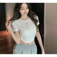 Áo thun Nữ Croptop, áo thun nữ vạt bầu gợi cổ tròn gợi cảm cotton màu đen trắng dưới 55 kg | ATNU160