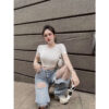 Áo thun Nữ Croptop Cổ tròn ôm dáng viền nổi | ATNU157