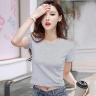 Áo thun Nữ croptop cổ tròn tay ngắn chất liệu Cotton cao cấp | ATNU162