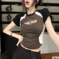 Áo thun Nữ Croptop ghép nối màu sắc in chữ thường cho Nữ | ATNU178