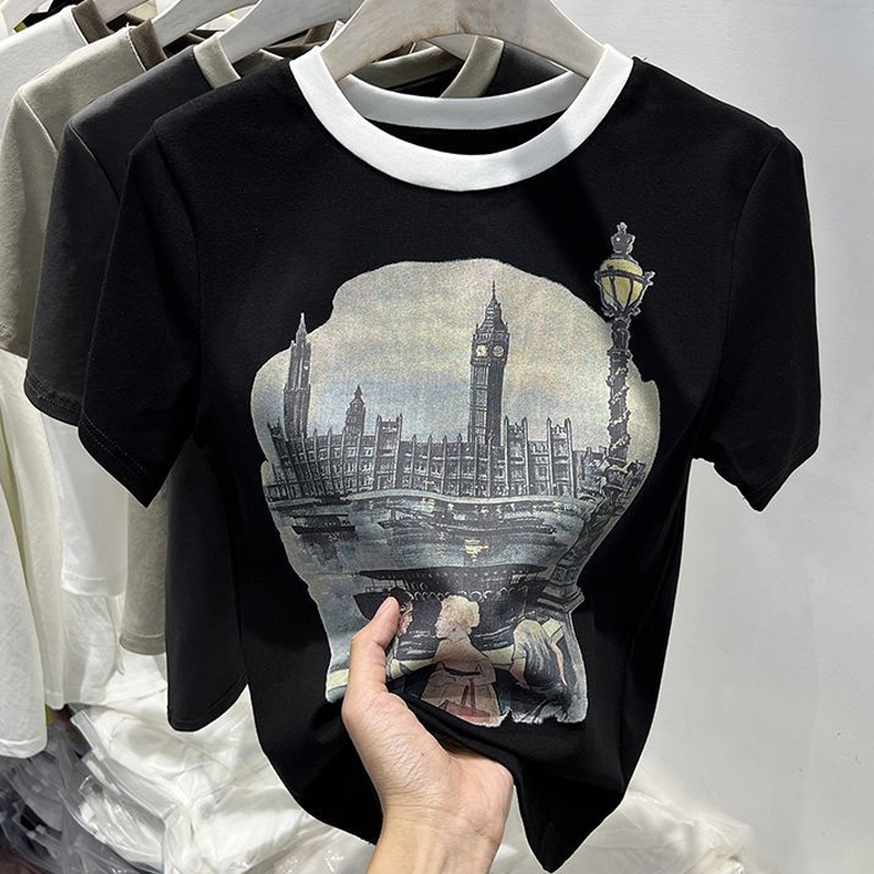 Áo thun Nữ Croptop Ngắn tay Cổ tròn phong cách Vintage | ATNU156