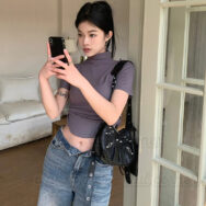 Áo Thun Nữ Croptop Nữ CỔ LỌ VẠT BẦU Kiểu Ôm Body | ATNU164
