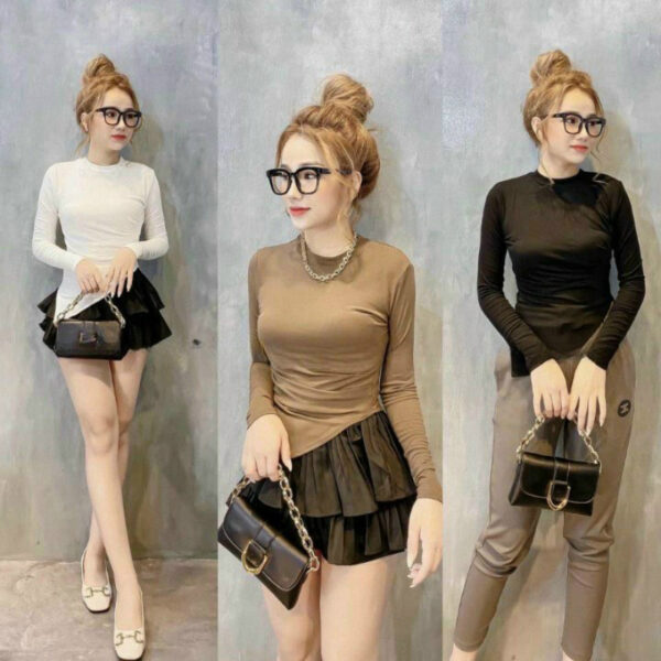 Áo Thun Nữ Tay Dài Xẻ tà xéo nhọn phong cách trẻ trung | ATNU134