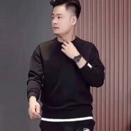 Áo Nỉ Nam UMA MEN Phối Hai Vạt, Chất Liệu Nỉ Da Cá Co Giãn Mềm Mỏng Ấm Áp Dài Tay Cổ Tròn FSM338