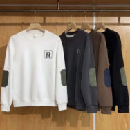 Áo Nỉ Nam UMA MEN Thêu Chữ R Chất Liệu Nỉ Da Cá Mềm Mịn Dài Tay Cổ Tròn Unisex Vá Khủy Tay FSM339