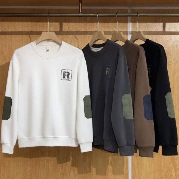 Áo Nỉ Nam UMA MEN Thêu Chữ R Chất Liệu Nỉ Da Cá Mềm Mịn Dài Tay Cổ Tròn Unisex Vá Khủy Tay FSM339