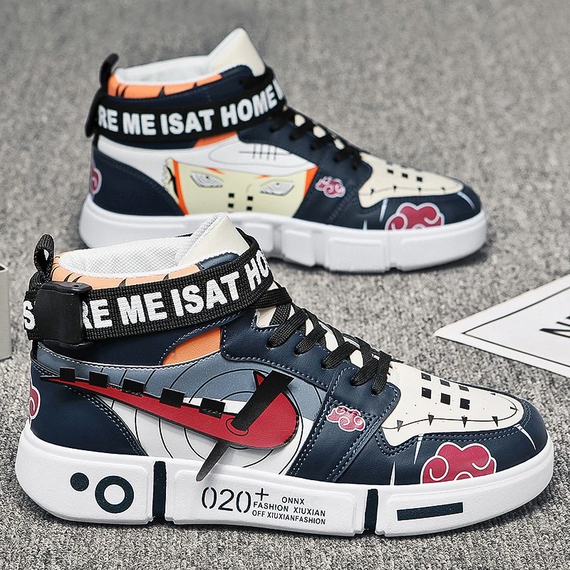 Thiết Kế Anime Giày Sneaker Nam Cổ Cao Thoải Mái Trọng Lượng Nhẹ Họa Tiết Akatsuki Naruto Đẹp Trai