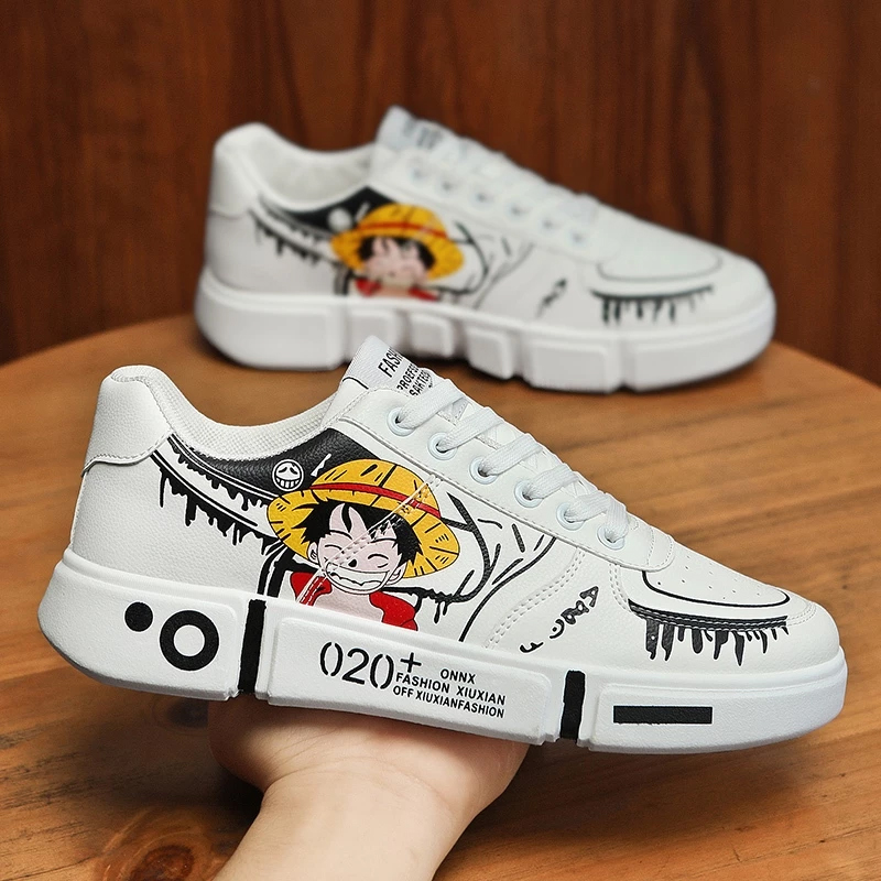[Legend Shop] Đen One Piece Xuân Hè Xu Hướng Phù Hợp Với Phiên Bản Hàn Quốc Anime Nam Nữ Giày Vải Cao Cấp Graffiti Giày Thể Thao Thông Thường